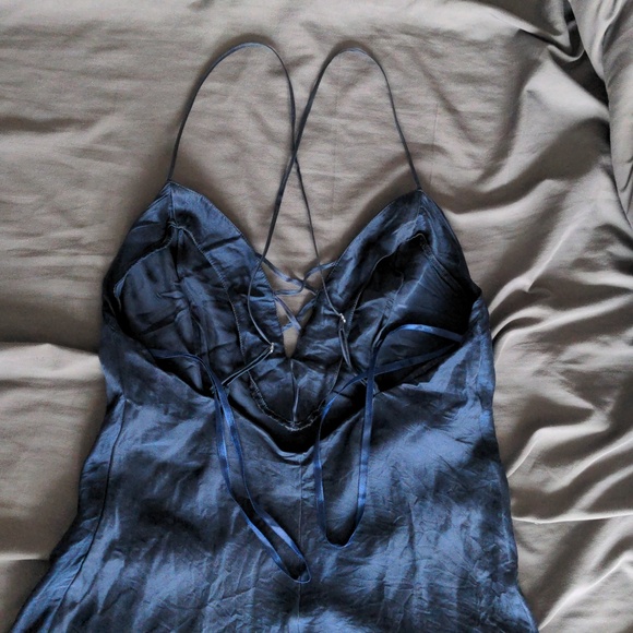 Victoria's Secret Gold Label Navy 100% Silk Mini Dress Criss Cross Slip - Picture 2 of 4